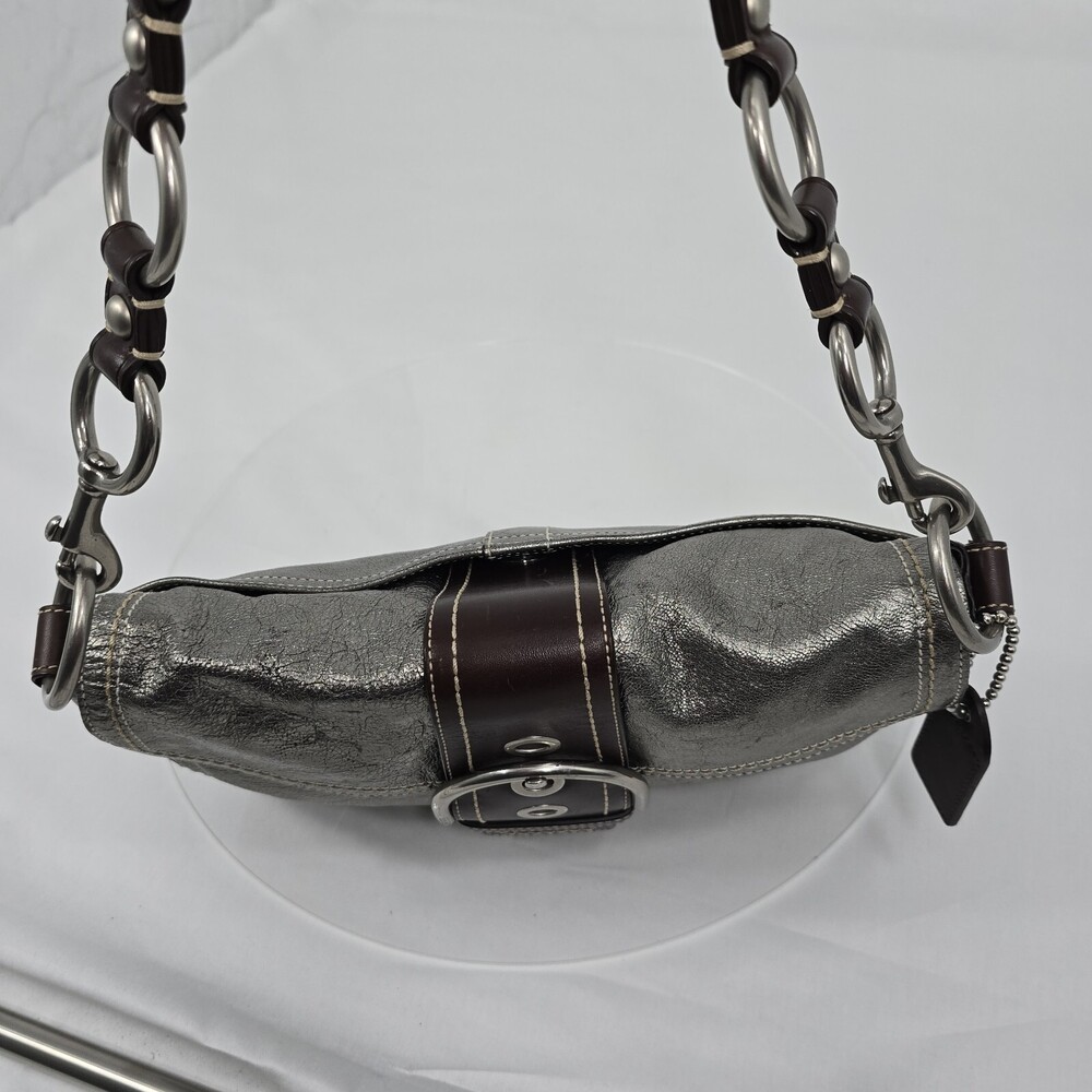 Rare Vtg Y2K Coach F10595 Soho Buckle Flap Gunmetal Leather Shoulder Bag/Hobo - Picture 4 of 16